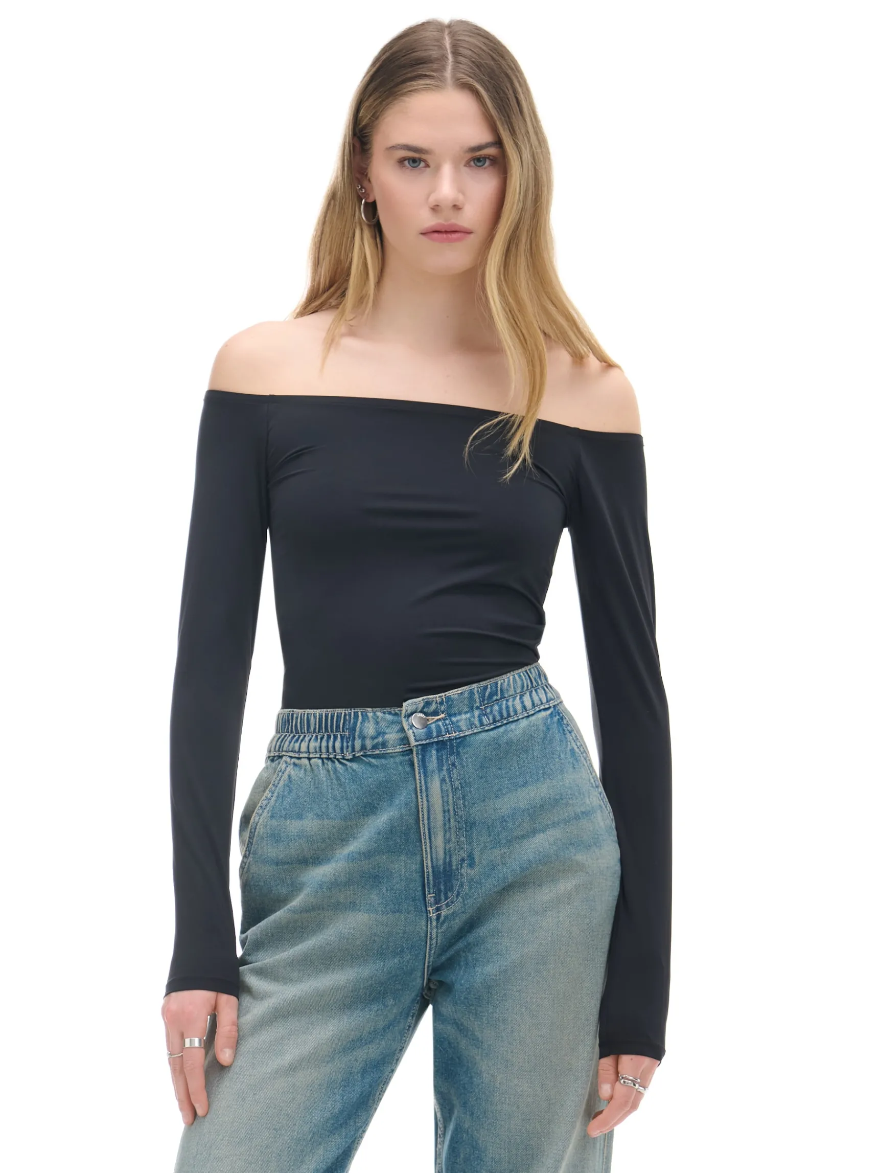 New Cropp Czarna bluzka typu carmen czarny