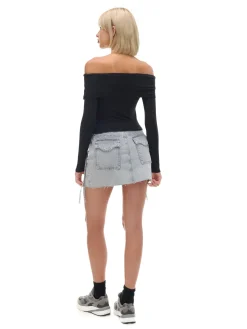 Clearance Cropp Czarna bluzka z hiszpańskim dekoltem czarny