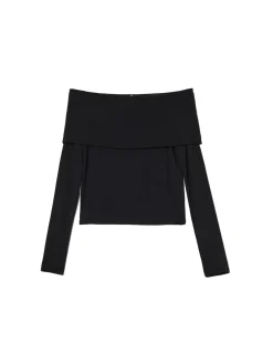 Clearance Cropp Czarna bluzka z hiszpańskim dekoltem czarny