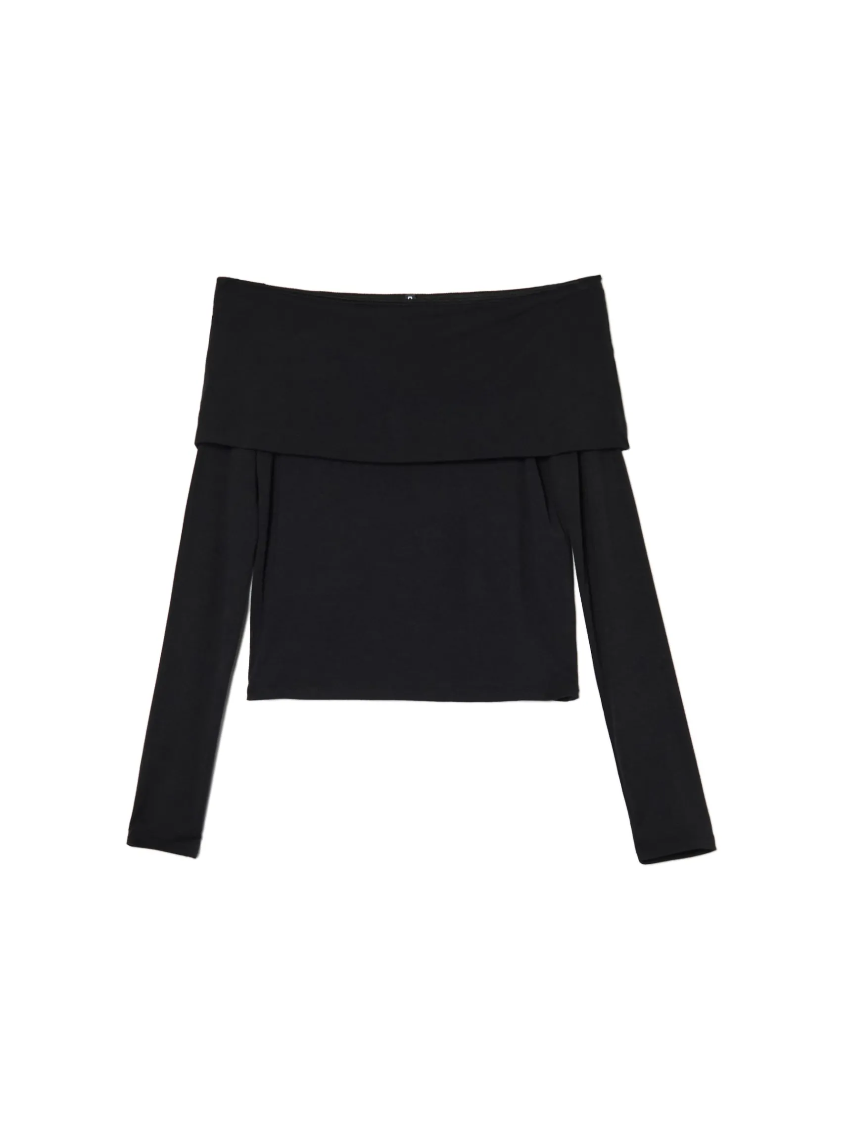 Clearance Cropp Czarna bluzka z hiszpańskim dekoltem czarny