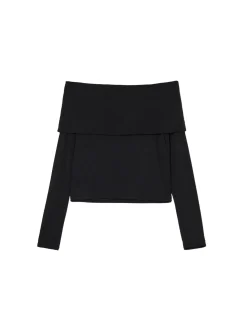 Clearance Cropp Czarna bluzka z hiszpańskim dekoltem czarny