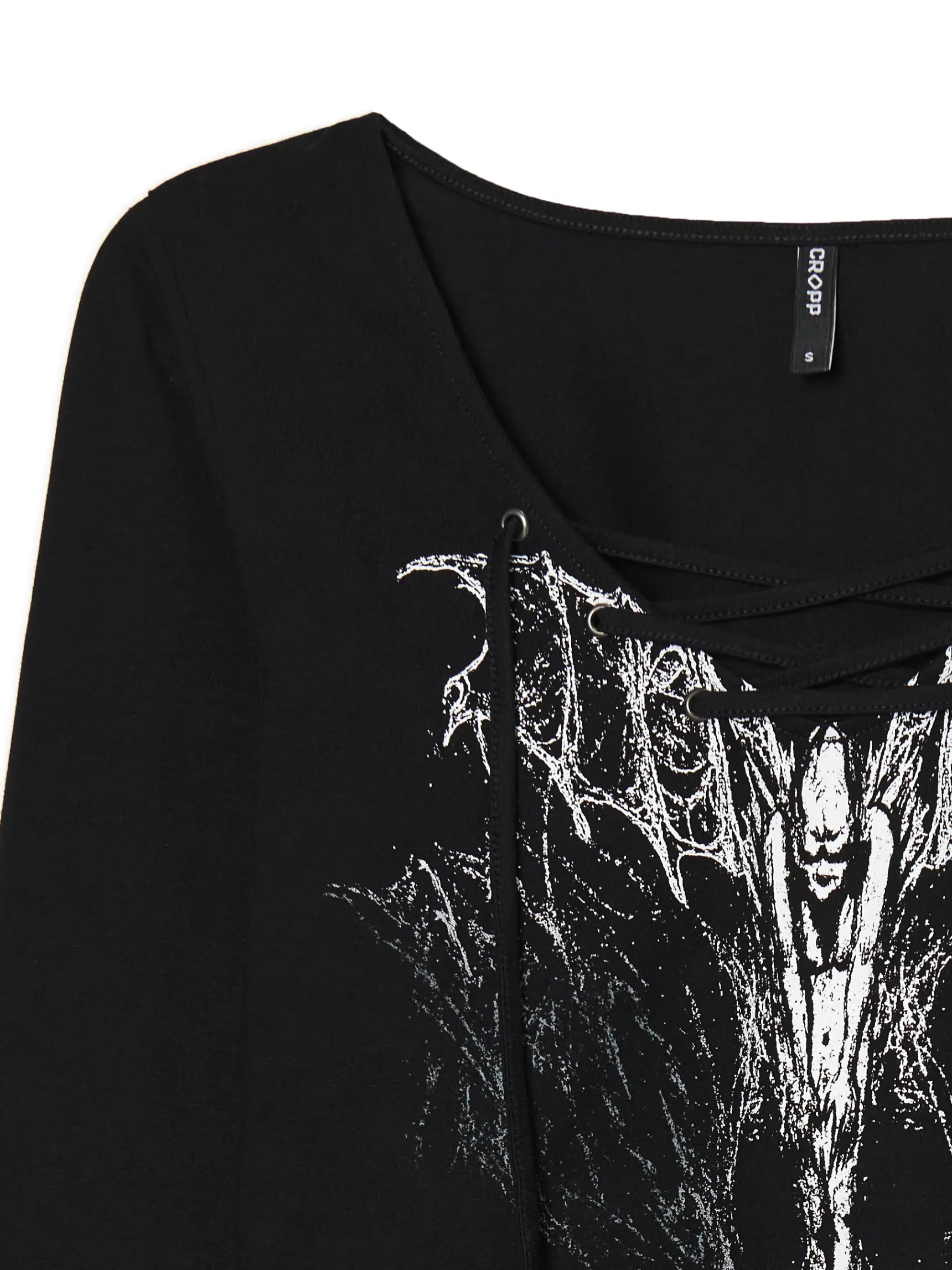 Discount Cropp Czarna bluzka z wiązaniem i nadrukiem czarny