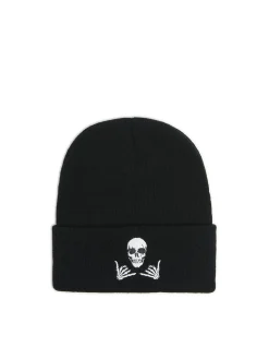 Sale Cropp Czarna czapka beanie z kościotrupem czarny