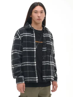 Clearance Cropp Czarna flanelowa koszula z domieszką wełny czarny