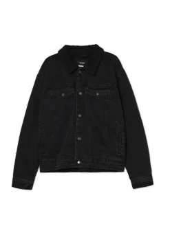 Discount Cropp Czarna jeansowa kurtka sherpa czarny