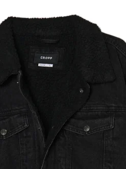 Discount Cropp Czarna jeansowa kurtka sherpa czarny