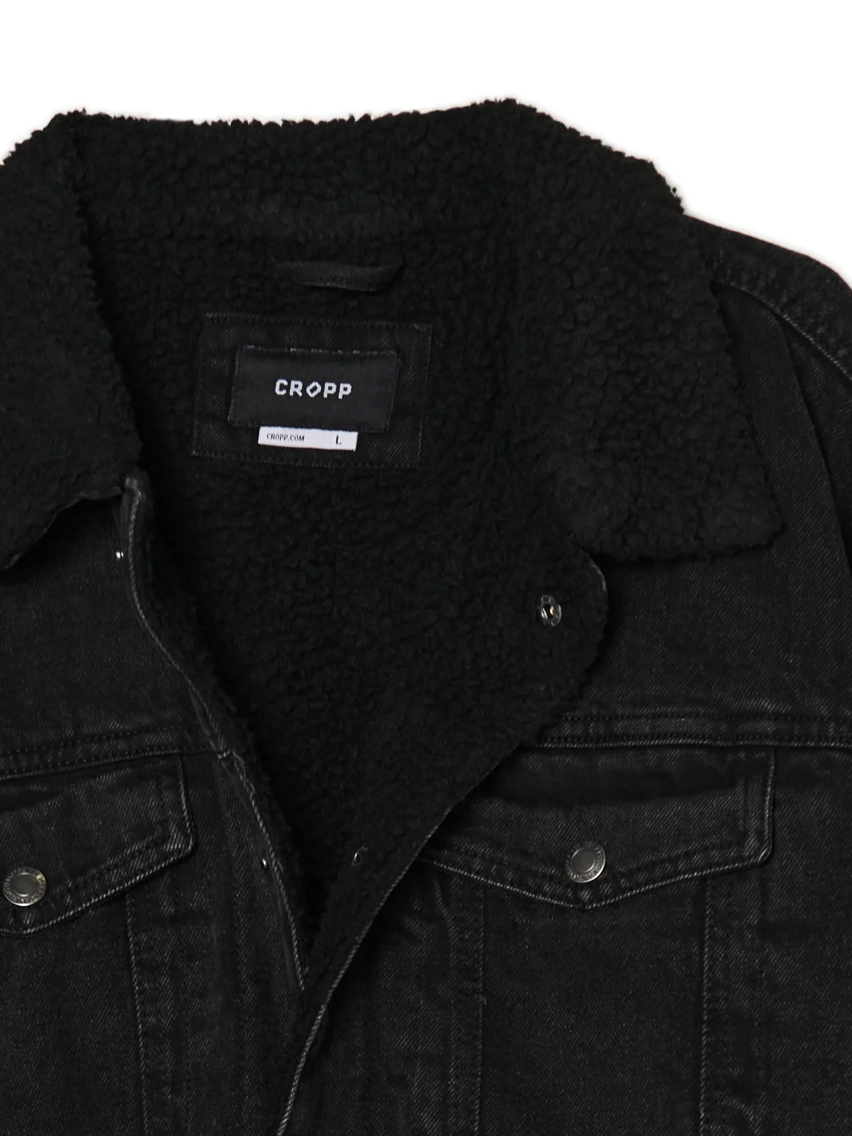Discount Cropp Czarna jeansowa kurtka sherpa czarny