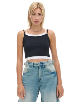Discount Cropp Czarna koszulka z białymi wstawkami czarny
