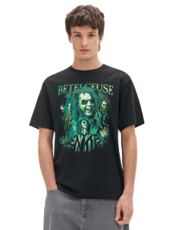 Hot Cropp Czarna koszulka z nadrukiem Beetlejuice UNISEX czarny