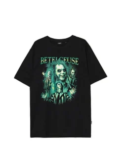 Hot Cropp Czarna koszulka z nadrukiem Beetlejuice UNISEX czarny