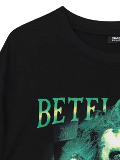 Hot Cropp Czarna koszulka z nadrukiem Beetlejuice UNISEX czarny