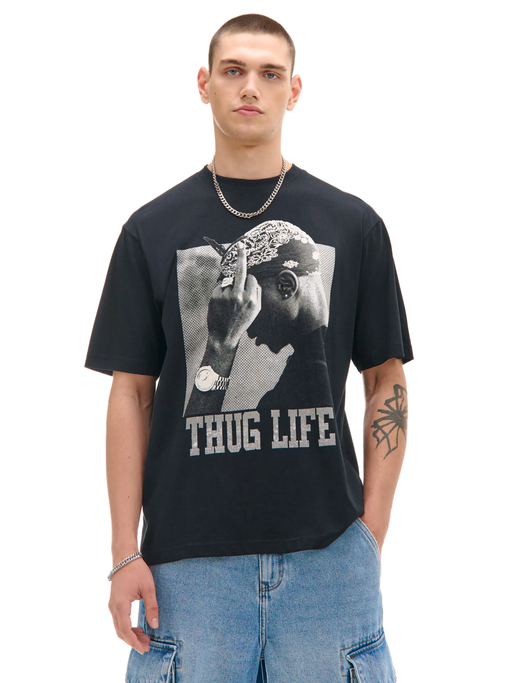 New Cropp Czarna koszulka z nadrukiem Tupac Shakur czarny