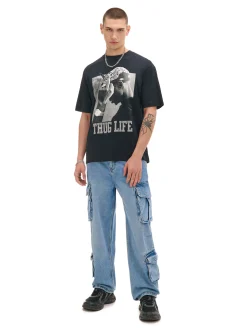 New Cropp Czarna koszulka z nadrukiem Tupac Shakur czarny