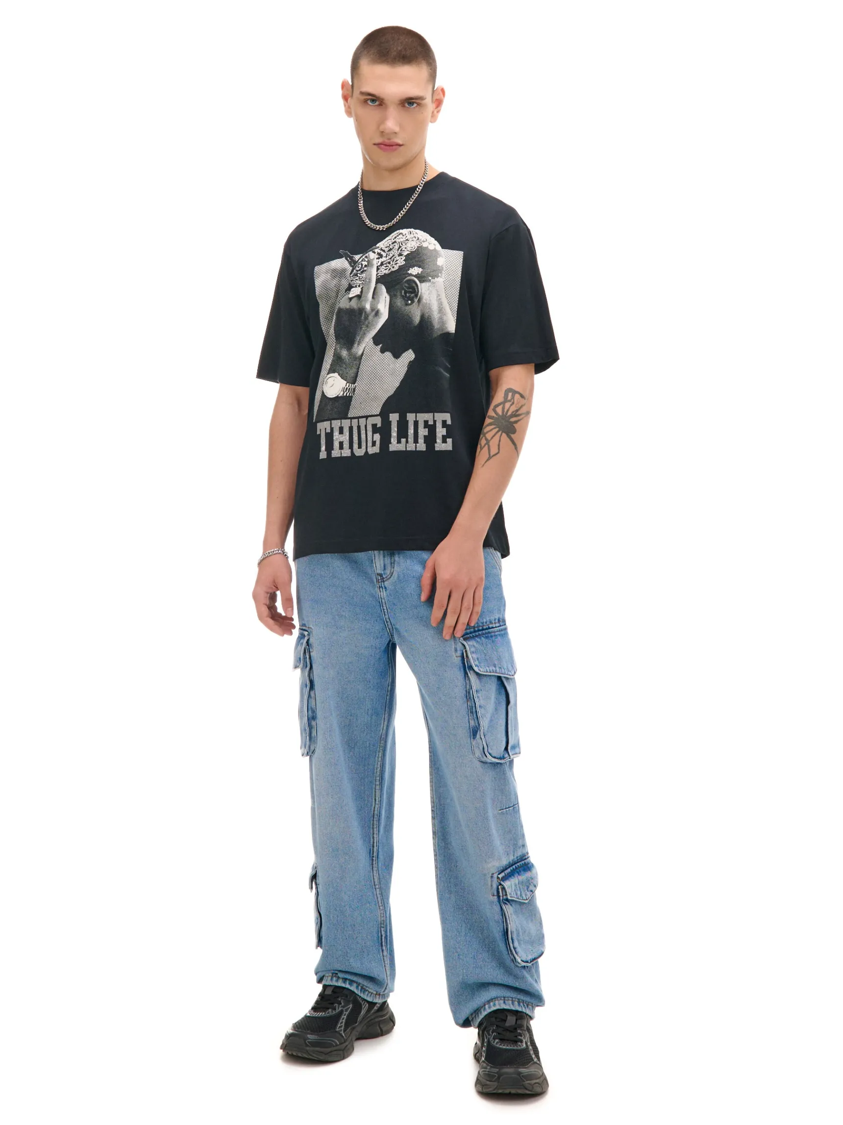 New Cropp Czarna koszulka z nadrukiem Tupac Shakur czarny