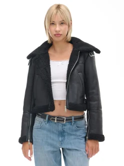 New Cropp Czarna kurtka biker z kożuchem czarny