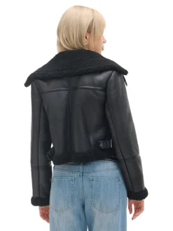 New Cropp Czarna kurtka biker z kożuchem czarny