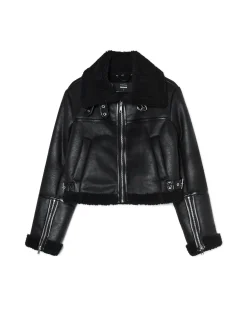 New Cropp Czarna kurtka biker z kożuchem czarny