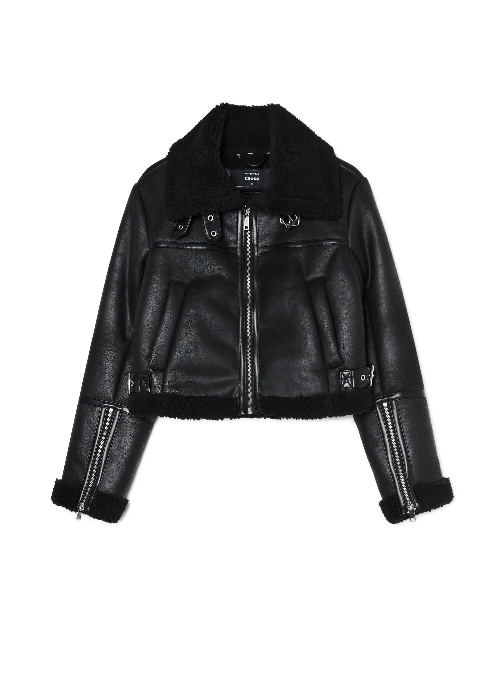 New Cropp Czarna kurtka biker z kożuchem czarny