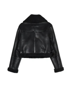 New Cropp Czarna kurtka biker z kożuchem czarny