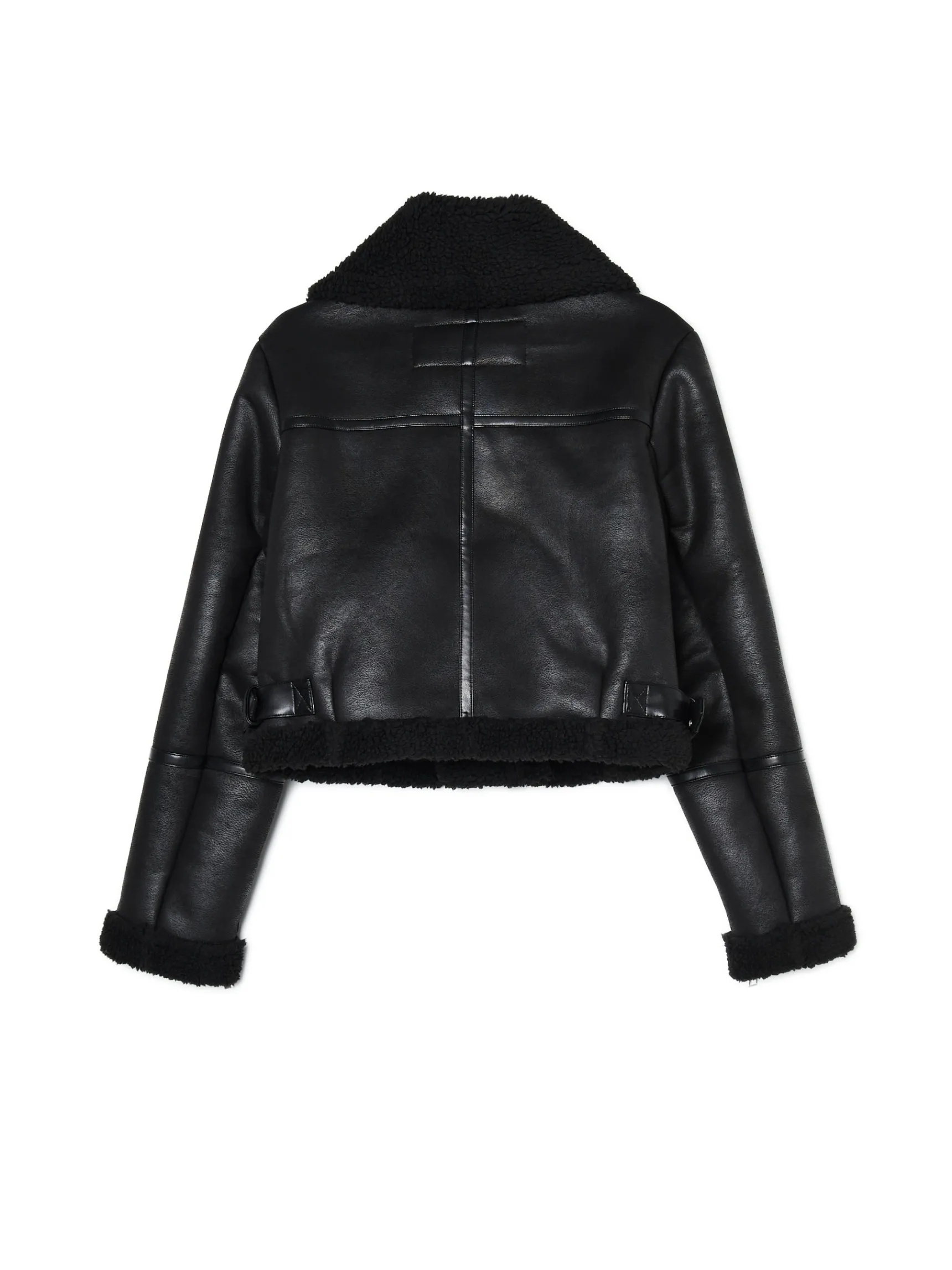 New Cropp Czarna kurtka biker z kożuchem czarny