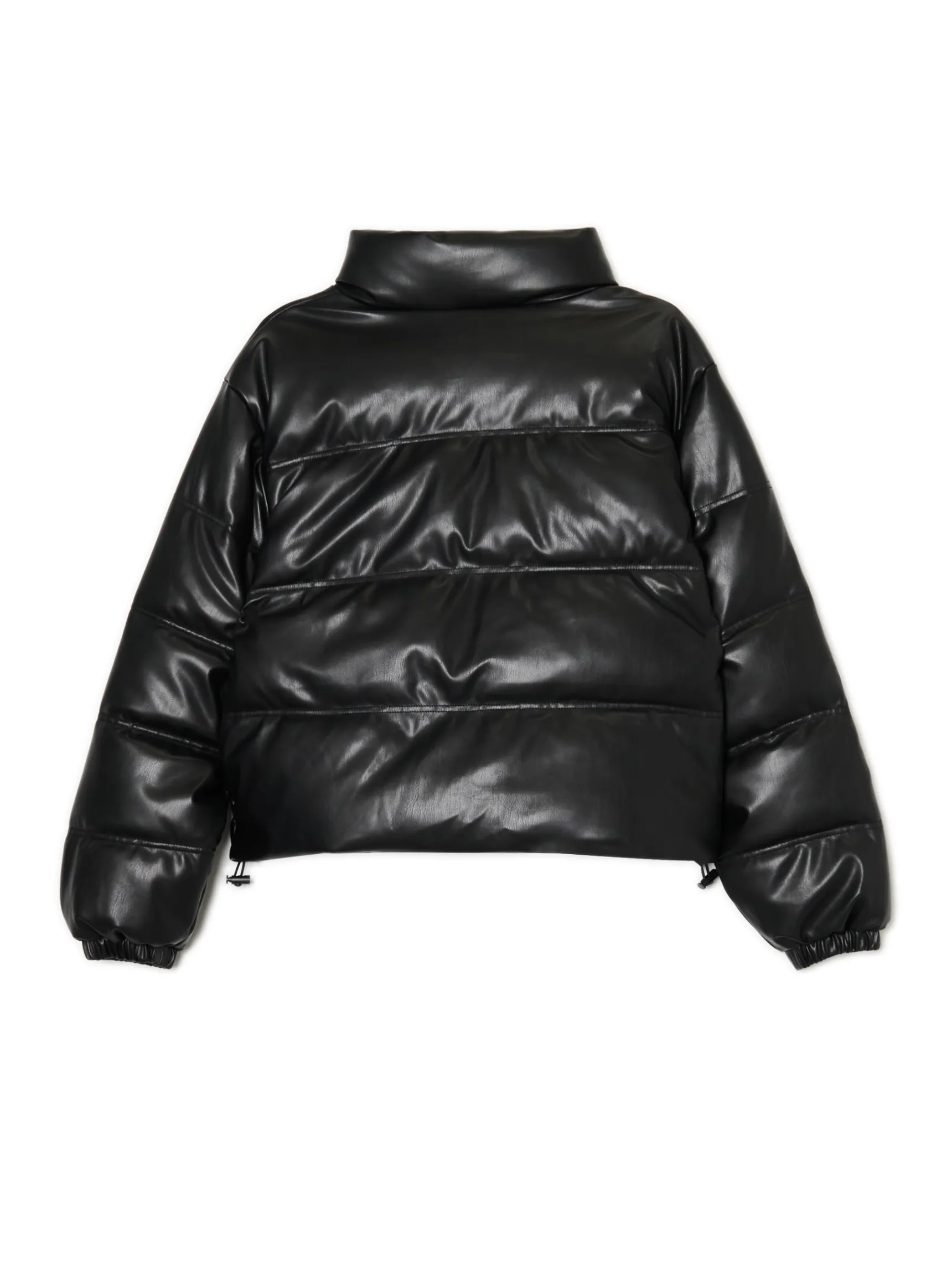 New Cropp Czarna kurtka puffer z efektem skóry czarny