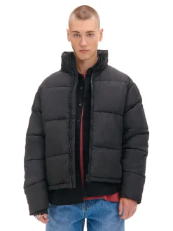 Outlet Cropp Czarna kurtka puffer ze stójką czarny