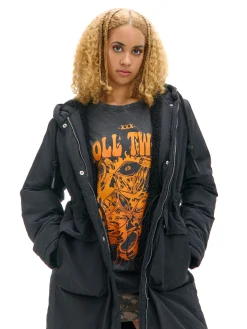 Sale Cropp Czarna parka z kapturem czarny