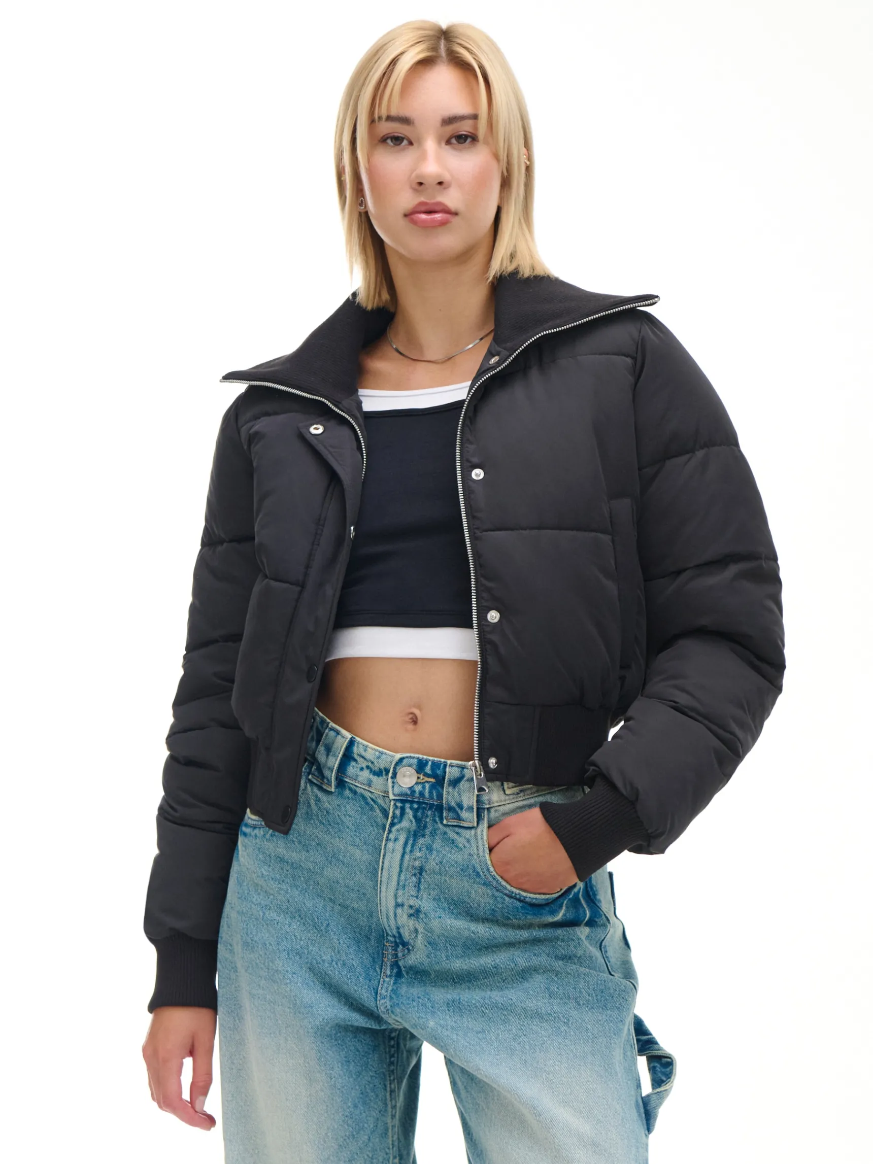 Hot Cropp Czarna pikowana kurtka bomber czarny
