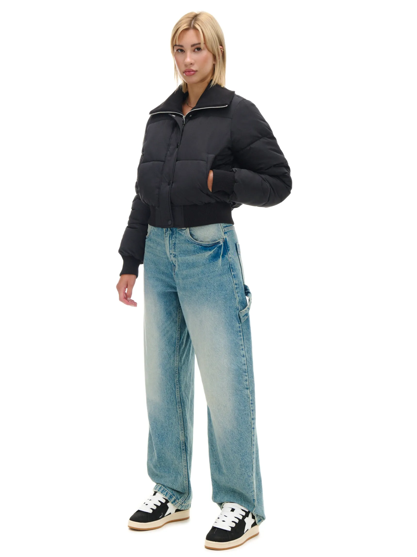 Hot Cropp Czarna pikowana kurtka bomber czarny
