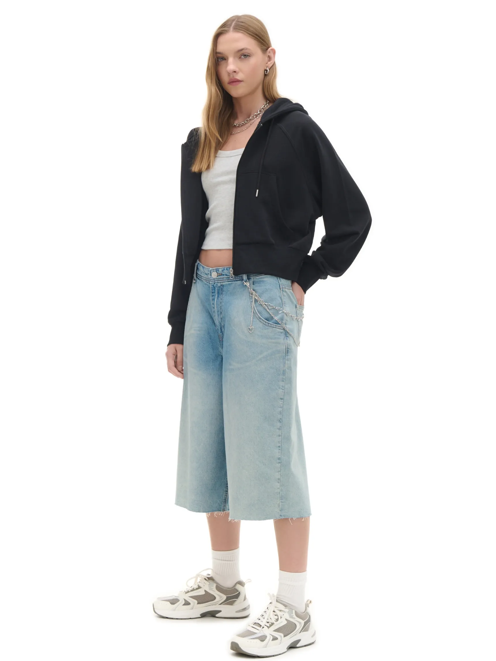 Online Cropp Czarna rozpinana bluza kapturem czarny