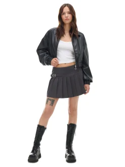 Clearance Cropp Czarna spódnica mini z plisami jasnyszary