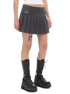 Clearance Cropp Czarna spódnica mini z plisami jasnyszary