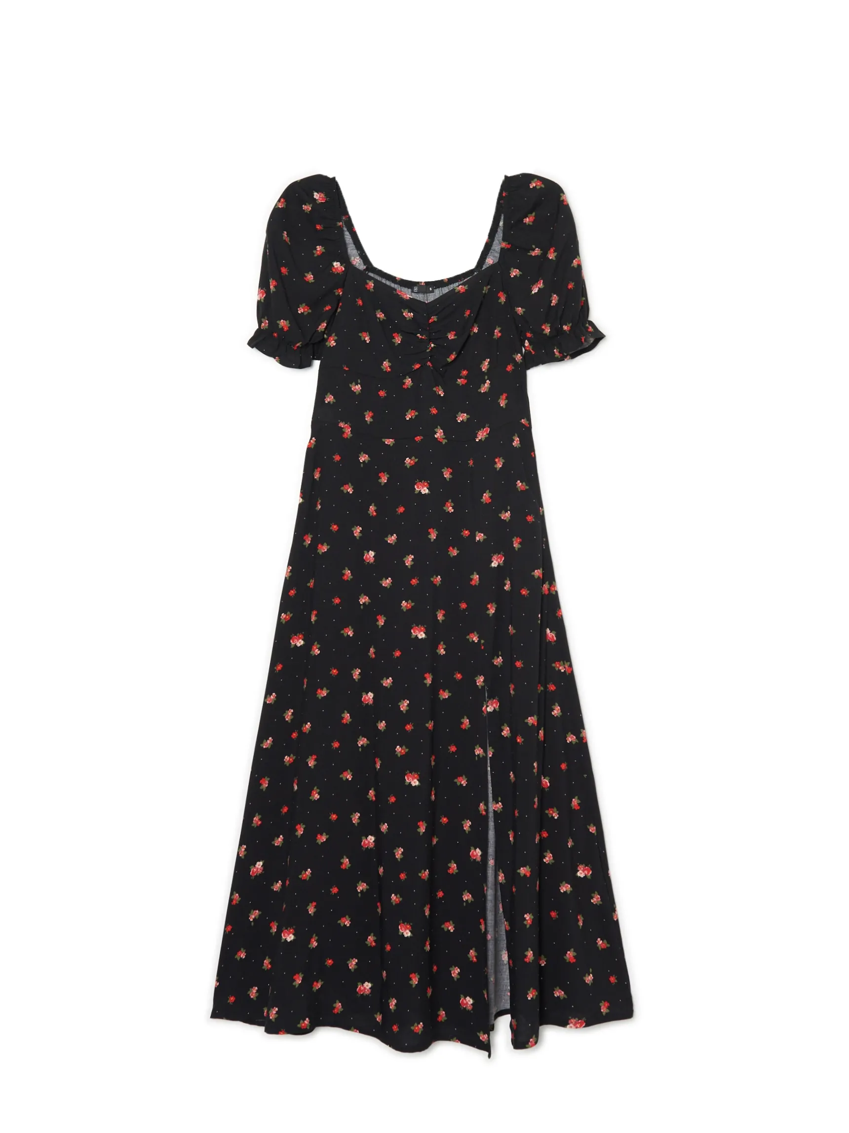 Sale Cropp Czarna sukienka midi w kwiaty czarny