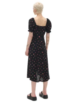 Sale Cropp Czarna sukienka midi w kwiaty czarny