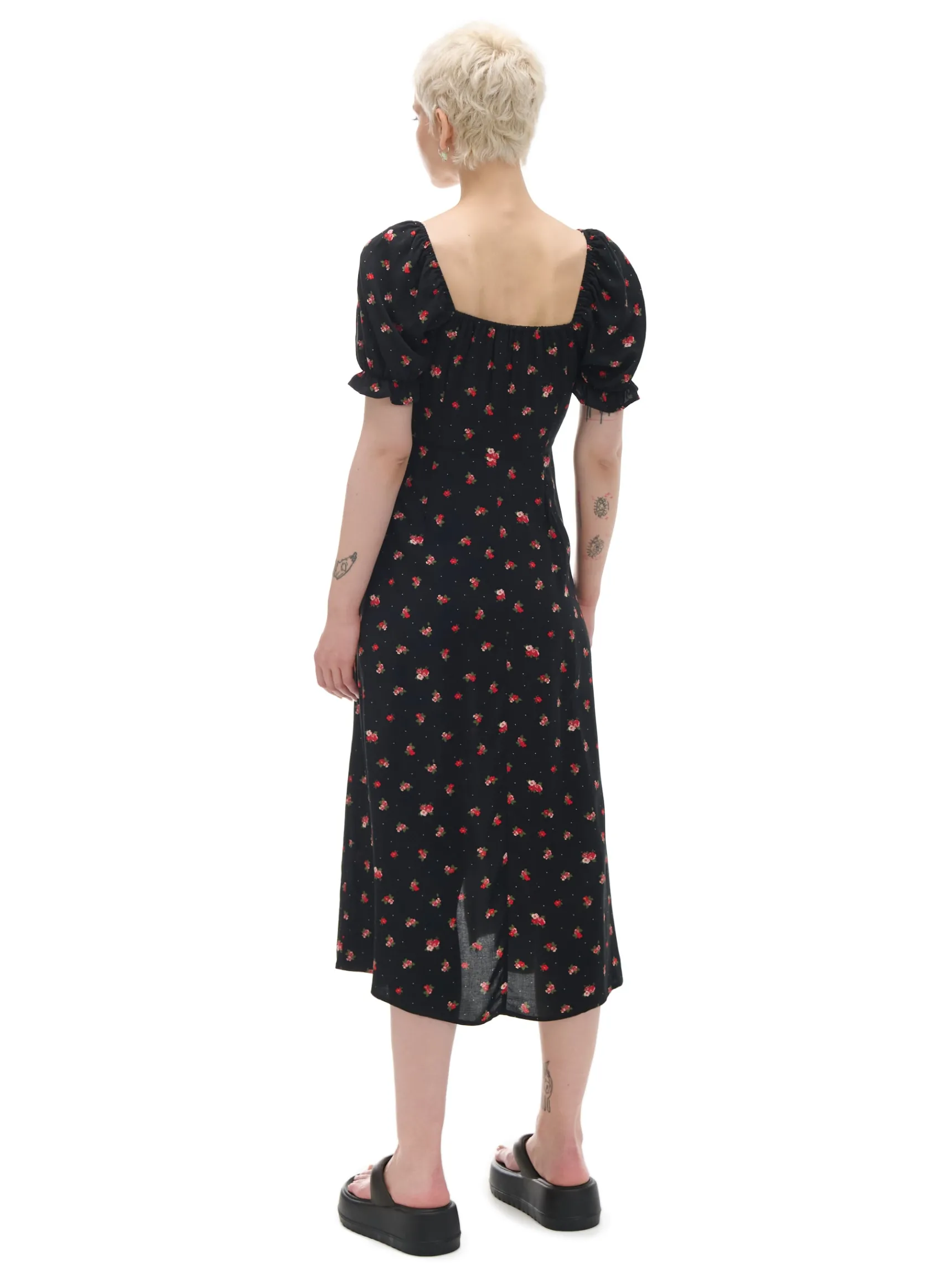 Sale Cropp Czarna sukienka midi w kwiaty czarny