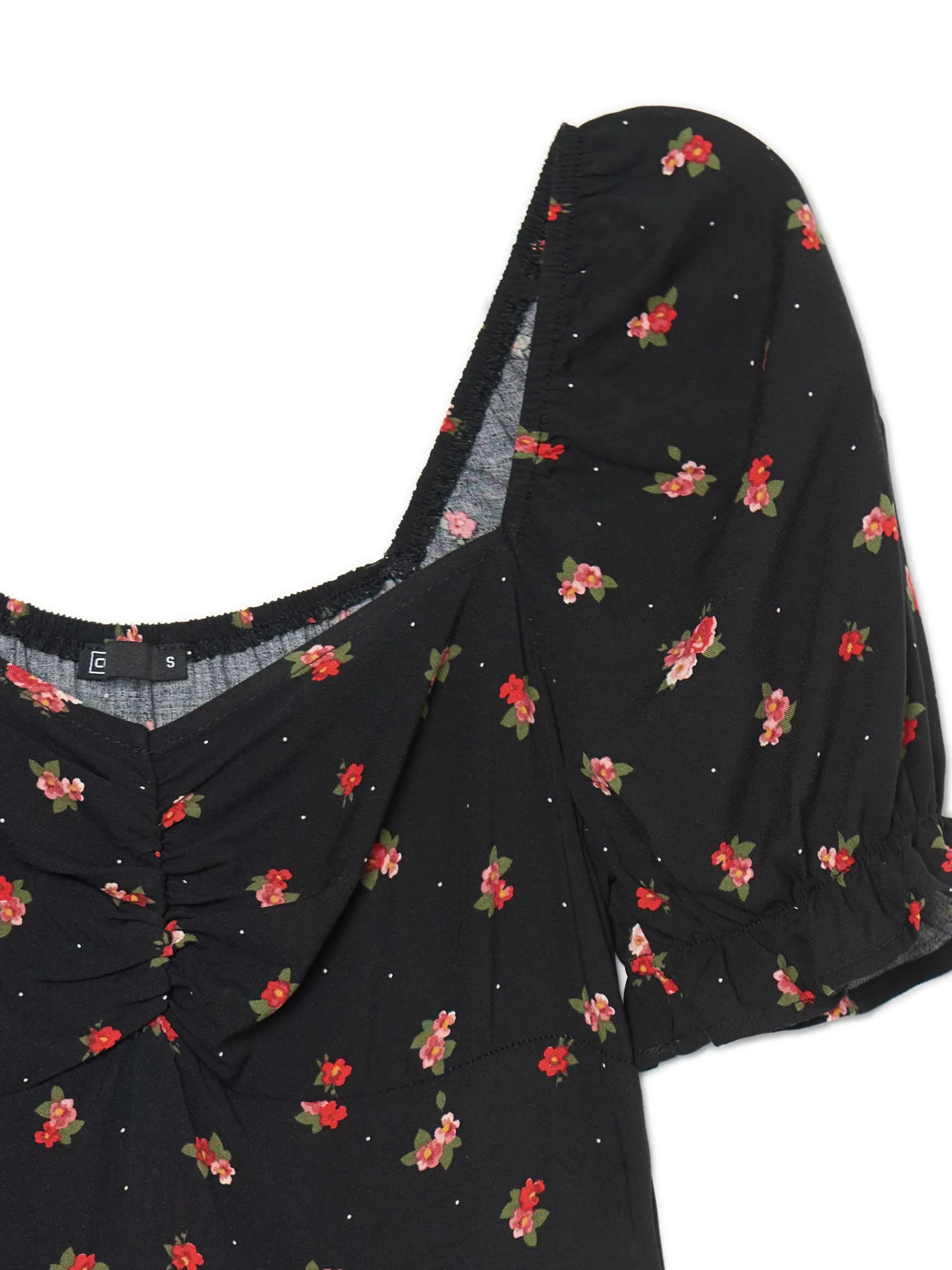 Sale Cropp Czarna sukienka midi w kwiaty czarny