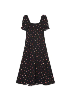 Sale Cropp Czarna sukienka midi w kwiaty czarny