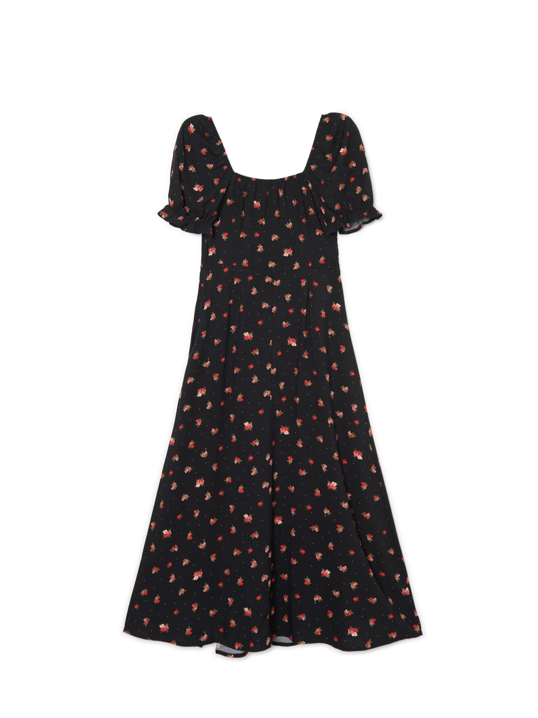 Sale Cropp Czarna sukienka midi w kwiaty czarny