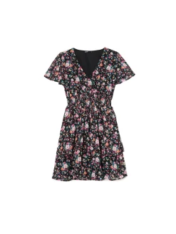 Hot Cropp Czarna sukienka mini w kwiaty czarny