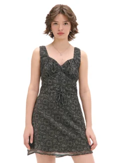 Sale Cropp Czarna sukienka mini w kwiaty czarny