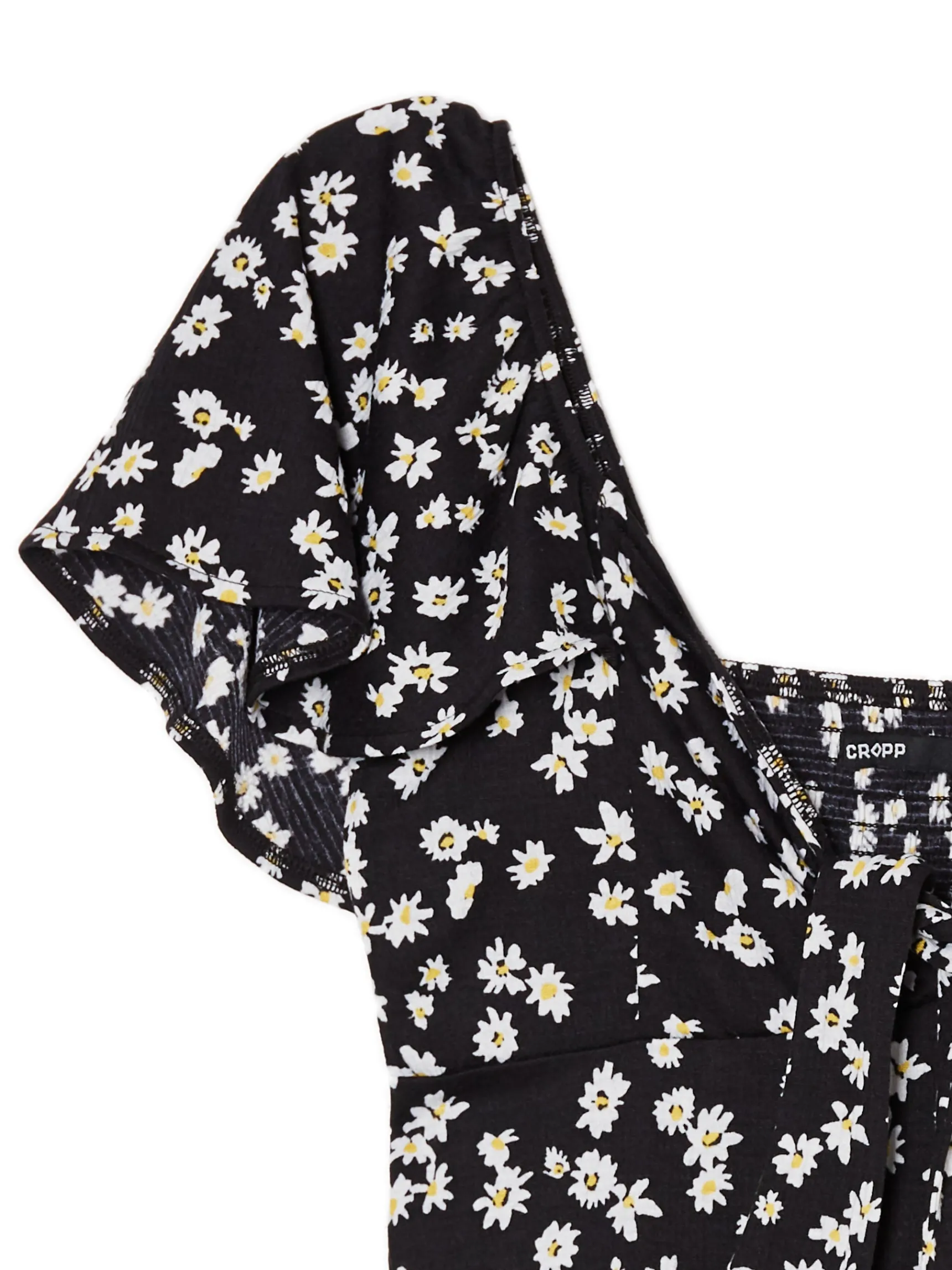 Outlet Cropp Czarna sukienka mini w stokrotki biały