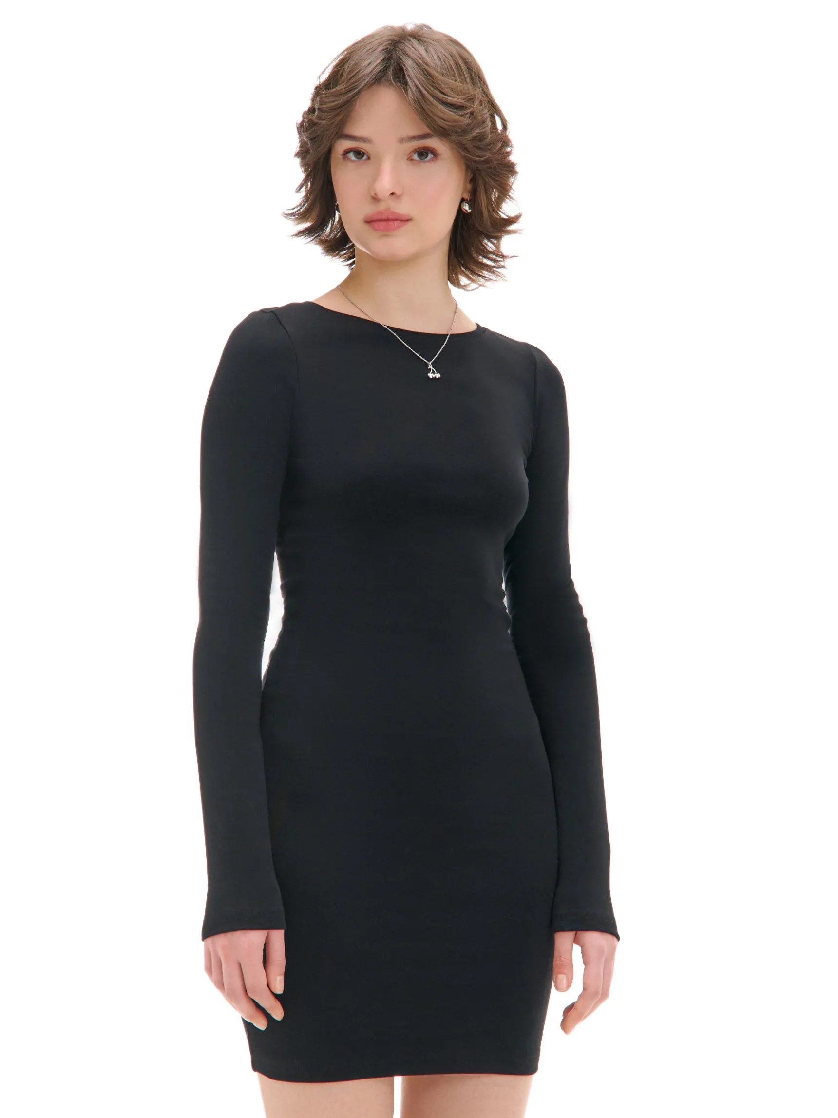 New Cropp Czarna sukienka mini z długimi rękawami czarny