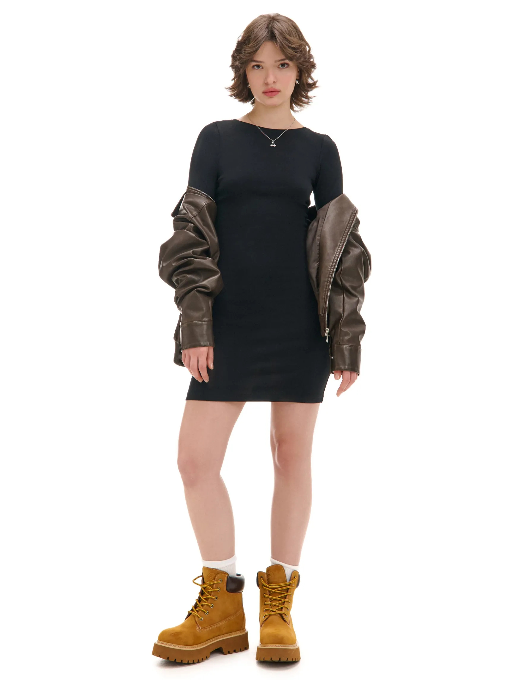 New Cropp Czarna sukienka mini z długimi rękawami czarny