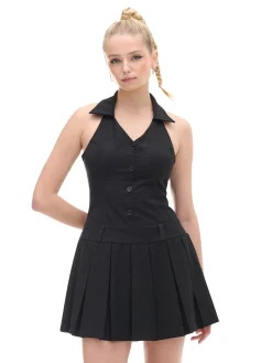 Best Cropp Czarna sukienka mini z kołnierzykiem czarny