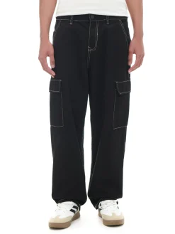 Fashion Cropp Czarne jeansy baggy z kieszeniami cargo czarny