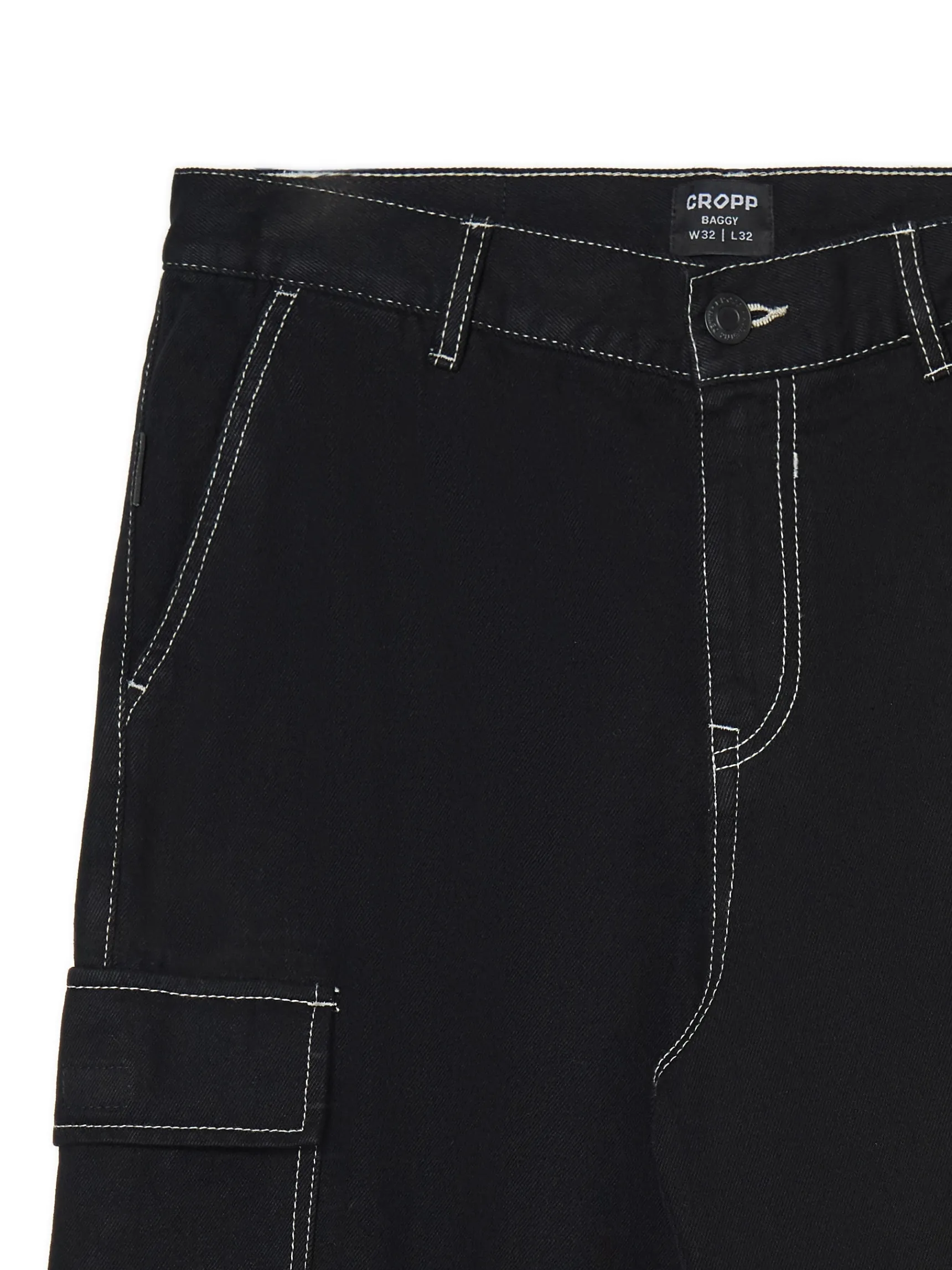 Fashion Cropp Czarne jeansy baggy z kieszeniami cargo czarny