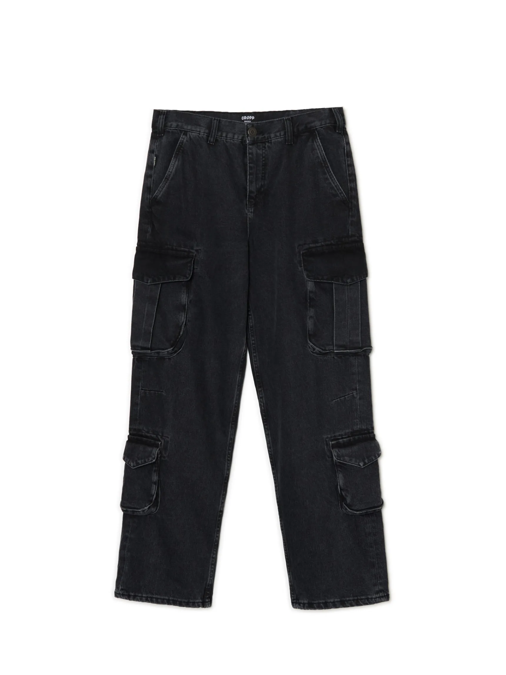 Outlet Cropp Czarne jeansy baggy z kieszeniami cargo szary