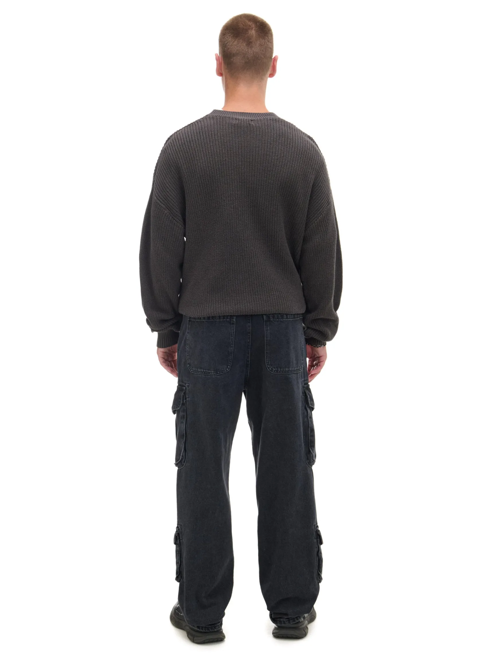 Outlet Cropp Czarne jeansy baggy z kieszeniami cargo szary