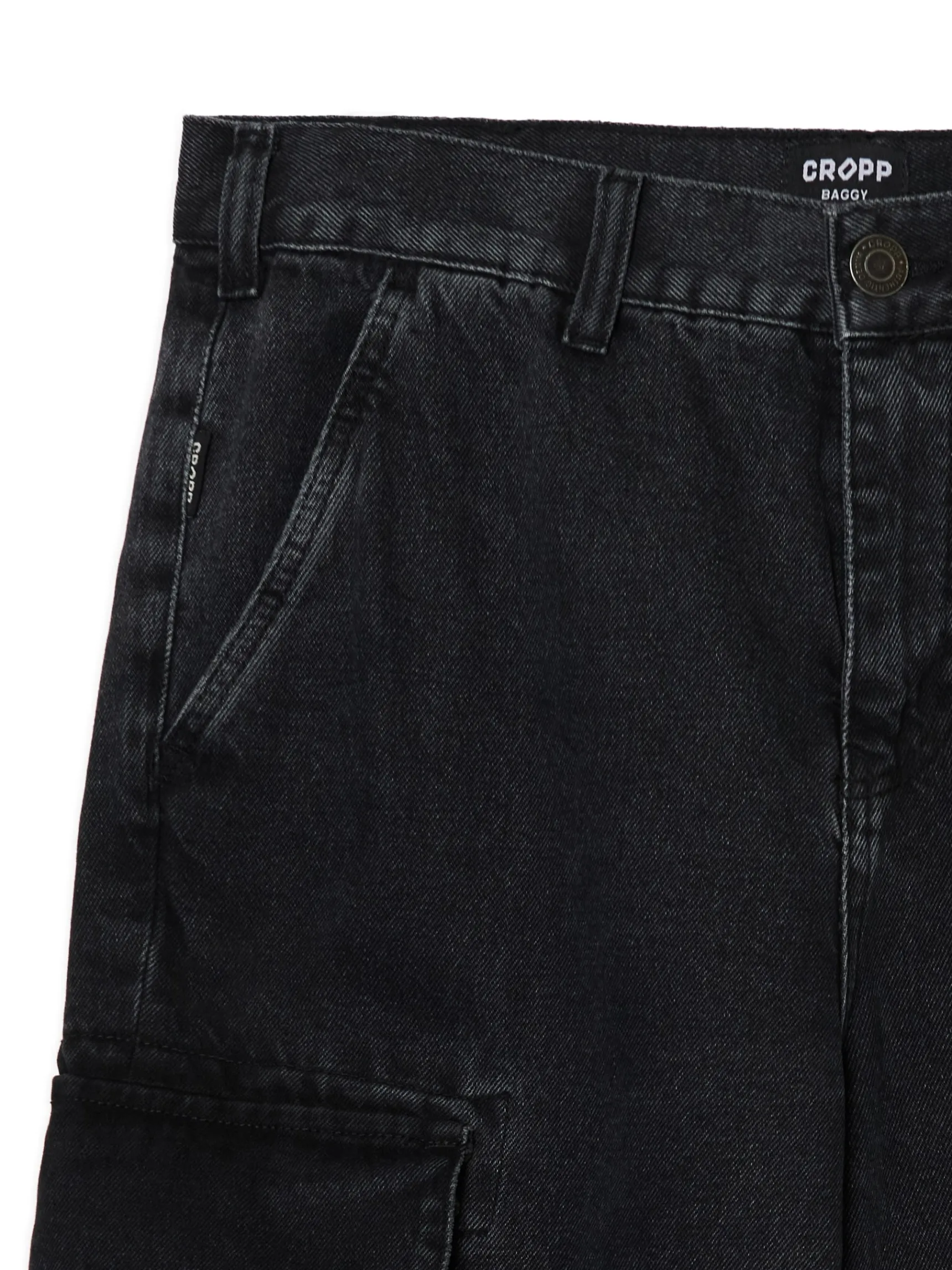 Outlet Cropp Czarne jeansy baggy z kieszeniami cargo szary