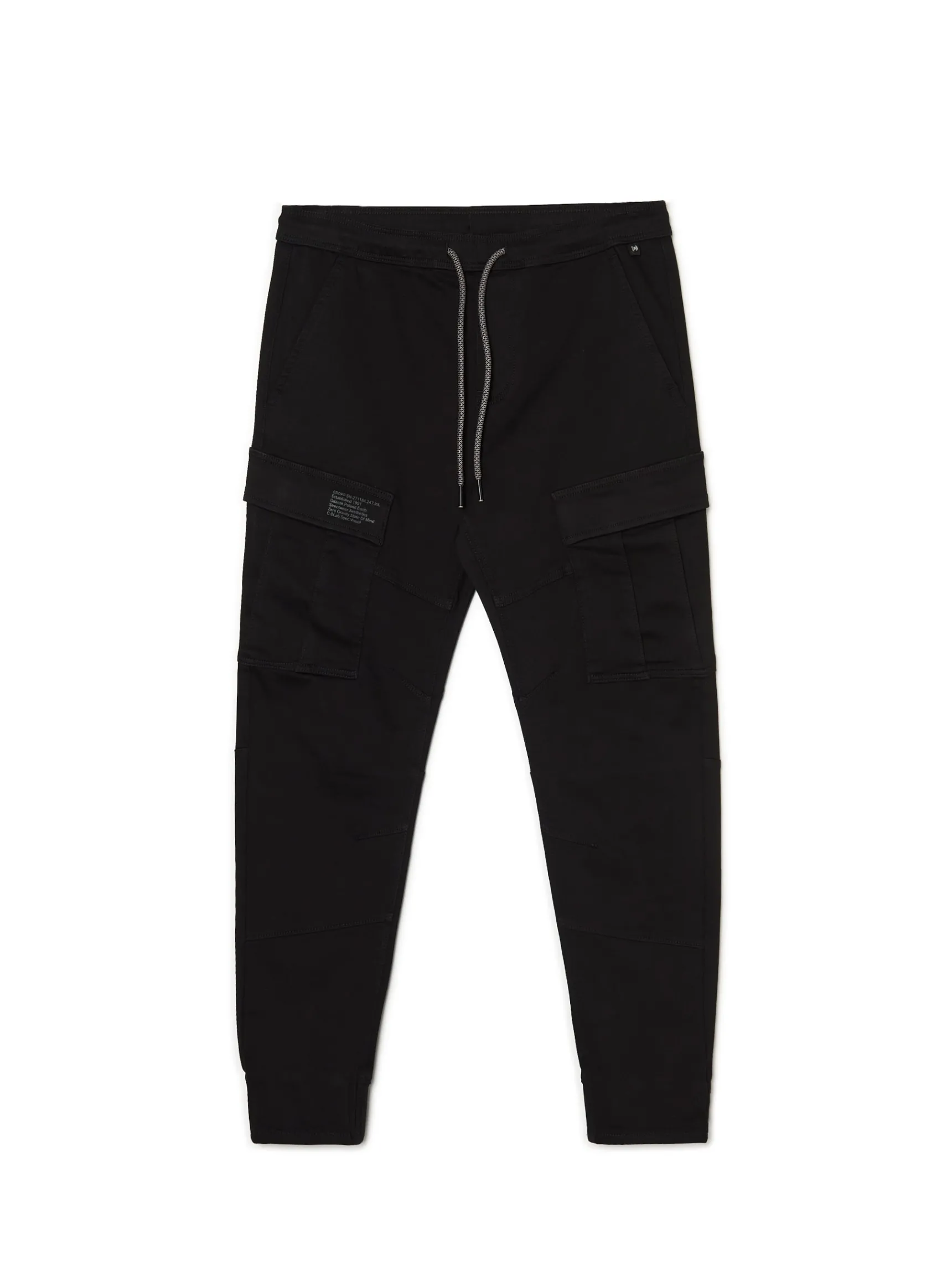 Clearance Cropp Czarne jeansy jogger z kieszeniami cargo czarny